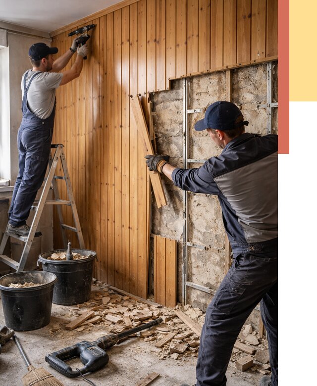 Демонтаж вагонки со стен в Долгопрудном от 1471 руб. — снятие, удаление, срочно | ОТДЕЛОЧНИК-Длг