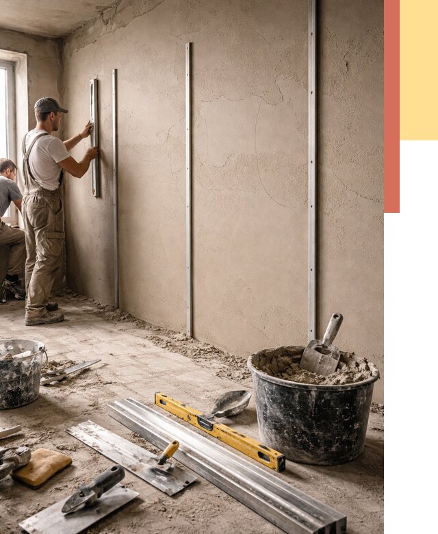 Штукатурка стен по маякам в Долгопрудном от 5580 руб./м² — выравнивание под ключ | ОТДЕЛОЧНИК-Длг