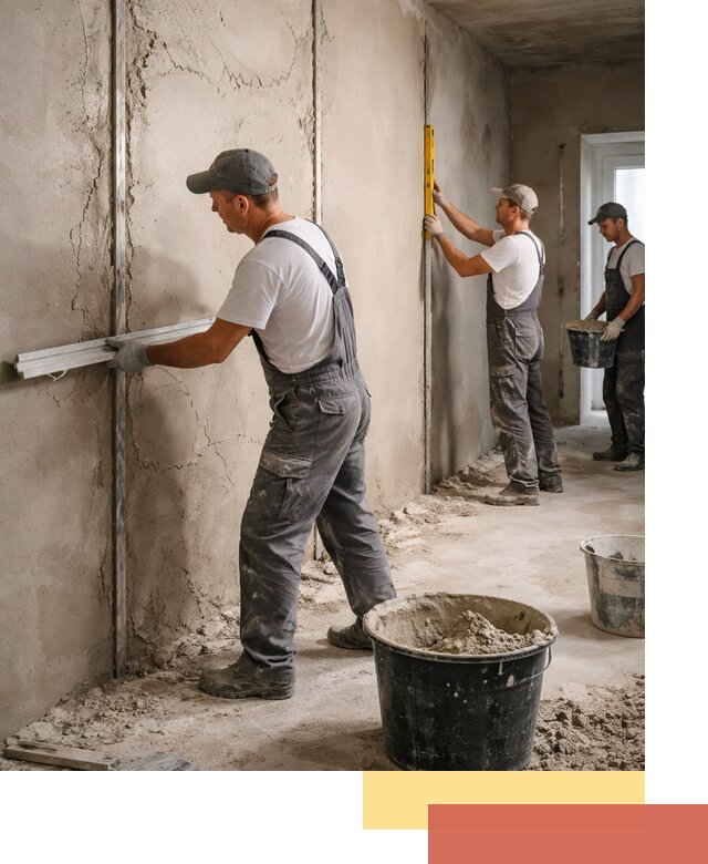 Штукатурка стен по маякам в Долгопрудном — точная и ровная поверхность