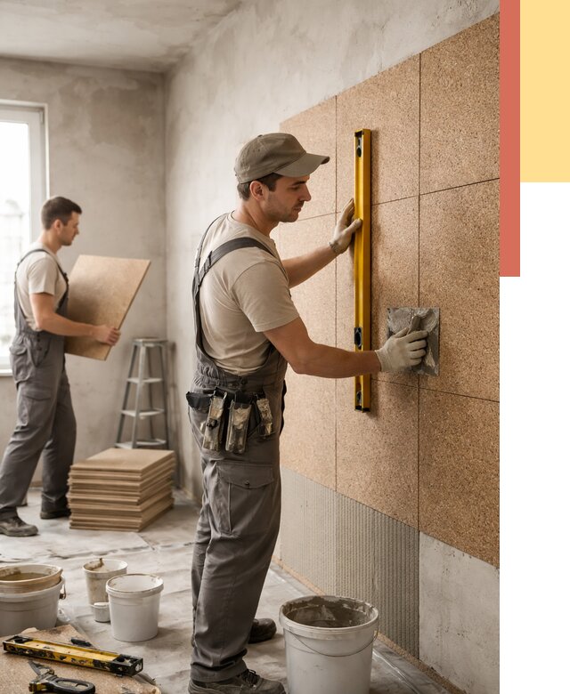 Монтаж пробковых панелей на стены в Долгопрудном от 3551 руб. — ОТДЕЛОЧНИК-Длг