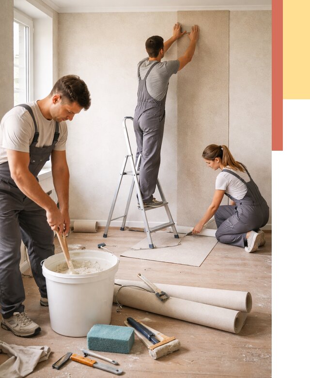 Оклейка стен обоями в Долгопрудном от 3551 руб/м2 — быстро и недорого | ОТДЕЛОЧНИК-Длг