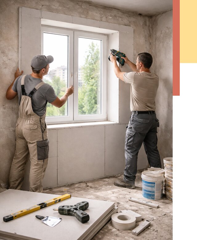 Монтаж откосов из гипсокартона в Долгопрудном от 4566 руб. под ключ | ОТДЕЛОЧНИК-Длг