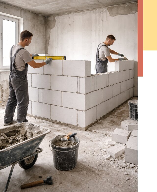 Кладка перегородок из ПГП в Долгопрудном от 2537 руб./м2 — монтаж и возведение под ключ | ОТДЕЛОЧНИК-Длг