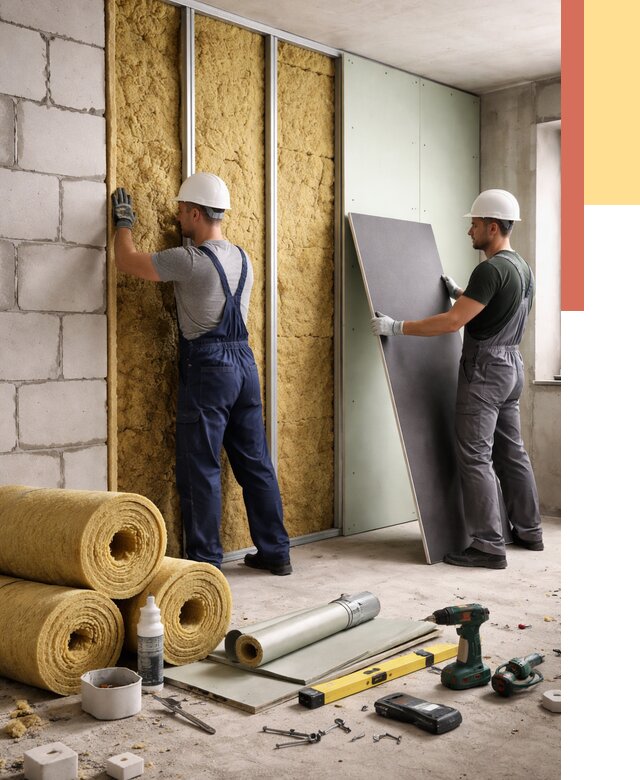 Шумоизоляция перегородок из блоков в Долгопрудном от 1877 руб./м² — быстро и недорого | ОТДЕЛОЧНИК-Длг