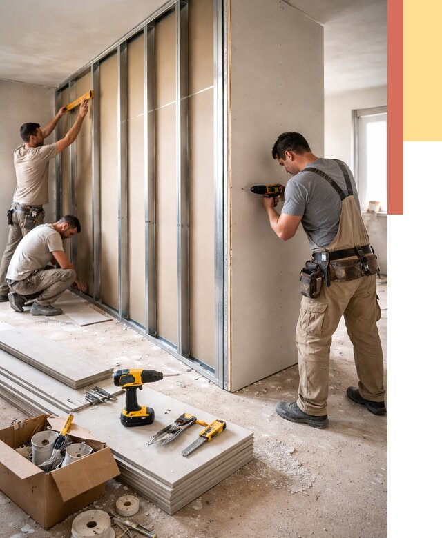 Монтаж однослойной перегородки из гипсокартона в Долгопрудном от 659 руб. | ОТДЕЛОЧНИК-Длг