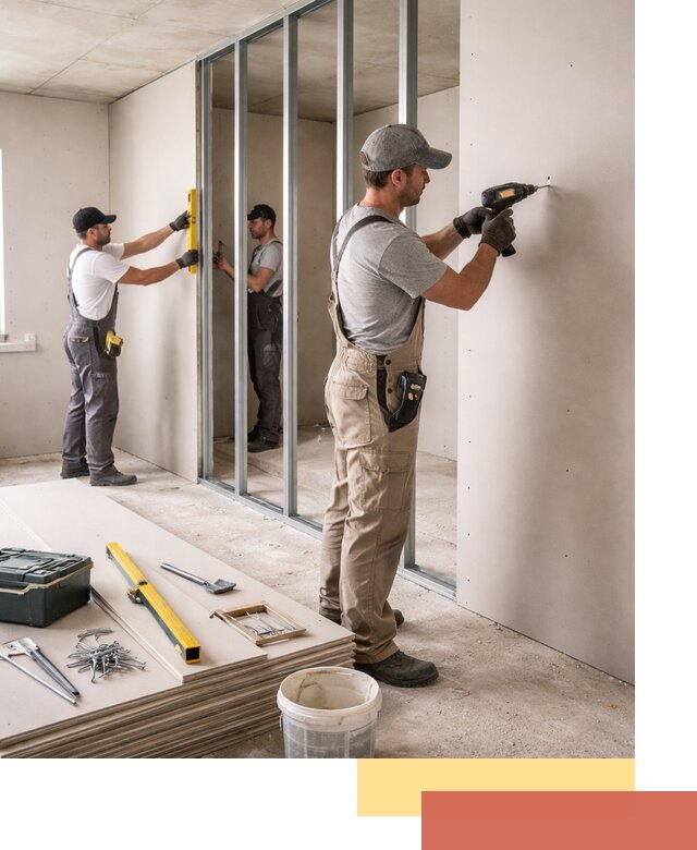 Однослойная перегородка из гипсокартона в Долгопрудном под ключ, монтаж и отделка