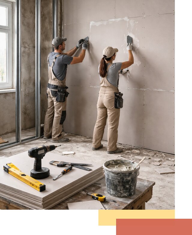 Монтаж двухслойной перегородки из гипсокартона в Долгопрудном