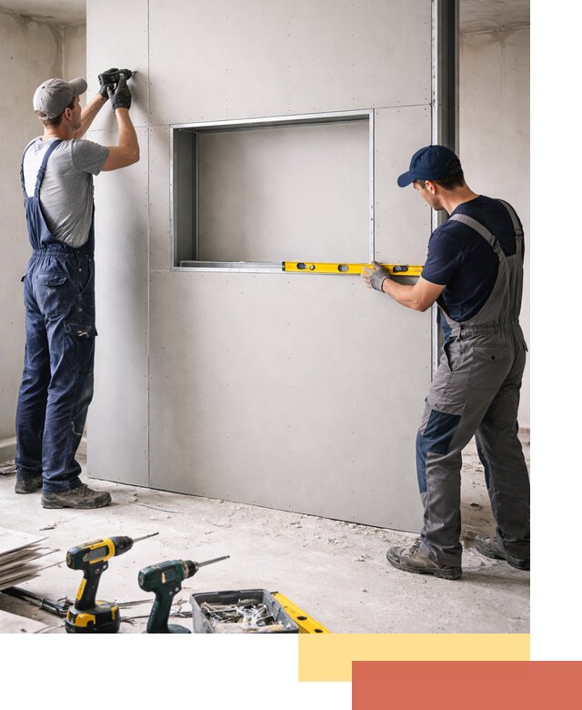 Перегородка из гипсокартона с нишей под декор в Долгопрудном