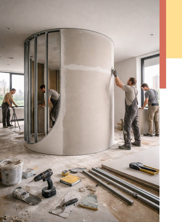 Радиусная перегородка из гипсокартона в Долгопрудном от 2942 руб. под ключ | ОТДЕЛОЧНИК-Длг