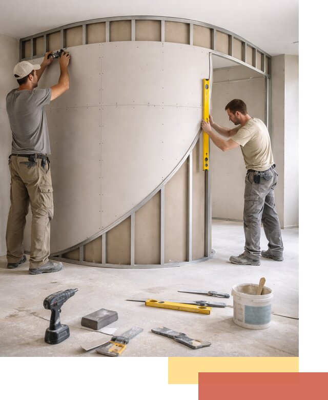 Радиусная перегородка из гипсокартона в Долгопрудном под ключ