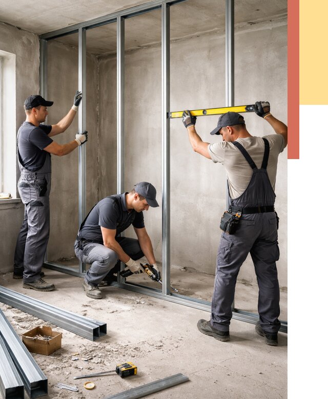 Монтаж каркаса перегородки из профиля в Долгопрудном от 761 руб. | ОТДЕЛОЧНИК-Длг