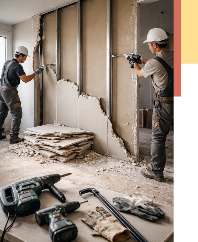 Демонтаж перегородки из гипсокартона в Долгопрудном от 1218 руб. быстро и недорого | ОТДЕЛОЧНИК-Длг