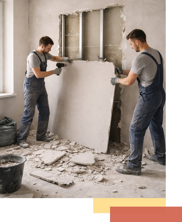 Демонтаж перегородки из гипсокартона в Долгопрудном быстрый и аккуратный