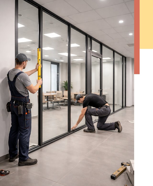 Каркасные стеклянные перегородки в Долгопрудном под ключ от 9334 руб. | ОТДЕЛОЧНИК-Длг