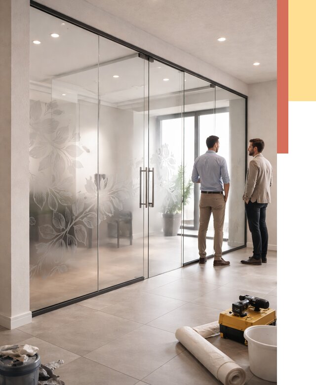 Стеклянные перегородки с рисунком в Долгопрудном от 12683 руб. монтаж и нанесение | ОТДЕЛОЧНИК-Длг