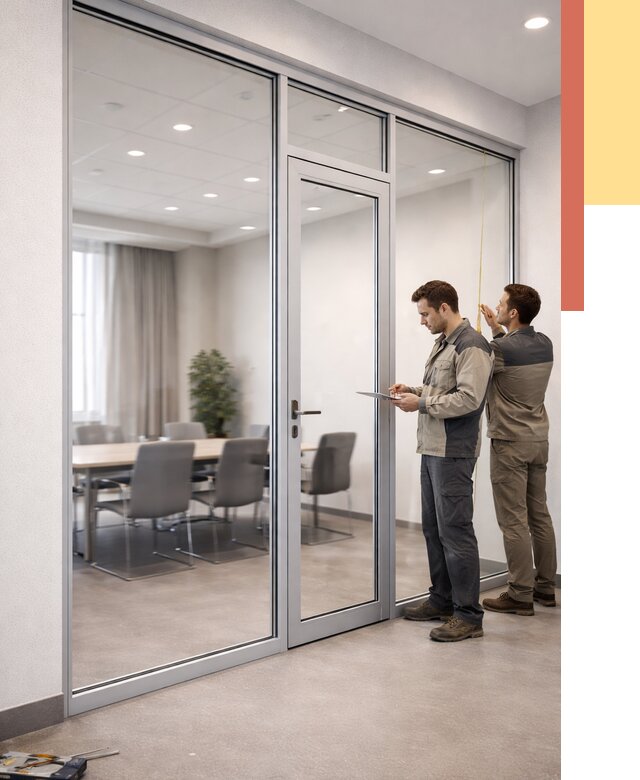 Установка и монтаж алюминиевых перегородок со стеклом в Долгопрудном от 8320 руб. | ОТДЕЛОЧНИК-Длг