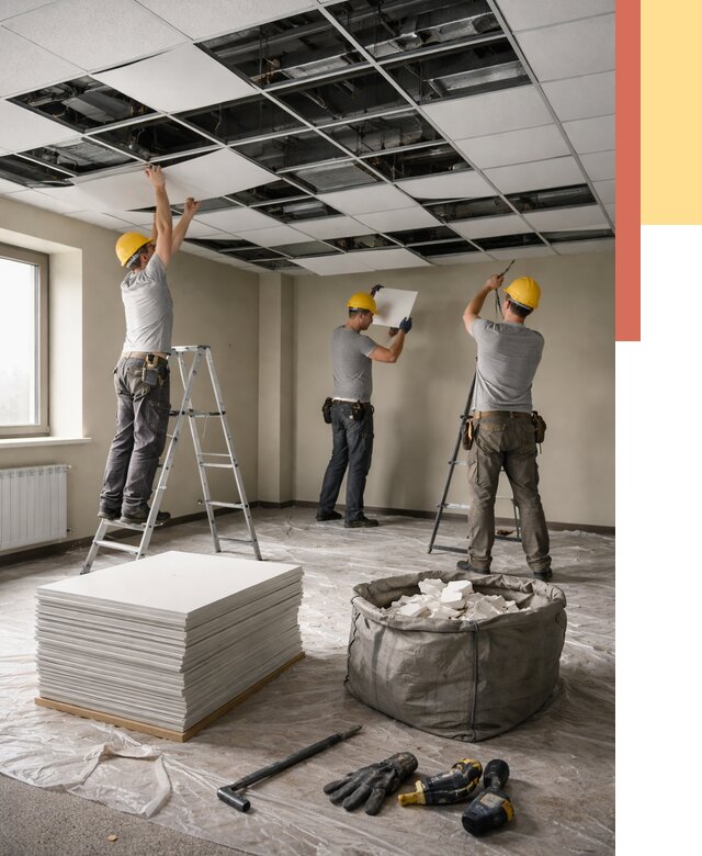 Демонтаж потолка Армстронг в Долгопрудном от 4566 руб. быстро и недорого | ОТДЕЛОЧНИК-Длг