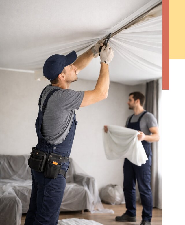 Демонтаж натяжного потолка в Долгопрудном от 4566 руб. — снятие и разбор под ключ | ОТДЕЛОЧНИК-Длг