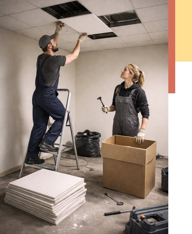 Демонтаж потолочной плитки в Долгопрудном от 4566 руб. быстро и недорого | ОТДЕЛОЧНИК-Длг