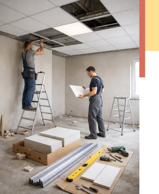 Монтаж потолка армстронг в Долгопрудном от 4566 руб/м2 — быстрая установка под ключ | ОТДЕЛОЧНИК-Длг