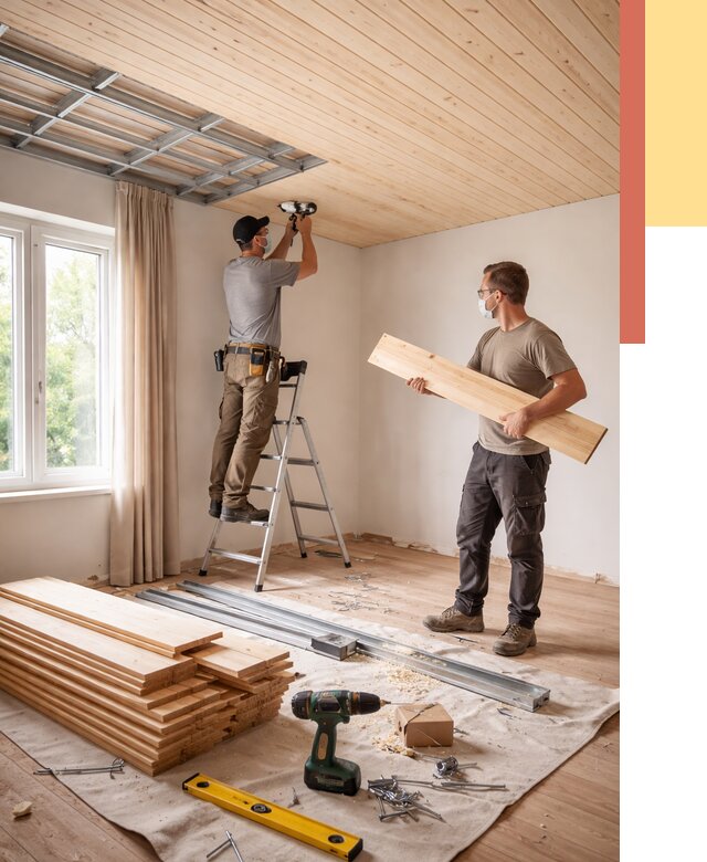 Монтаж потолка из вагонки в Долгопрудном от 6595 руб. | Быстро и недорого — ОТДЕЛОЧНИК-Длг