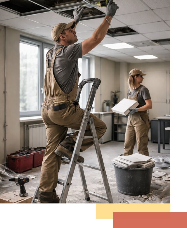 Ремонт потолка Армстронг и замена плит в Долгопрудном