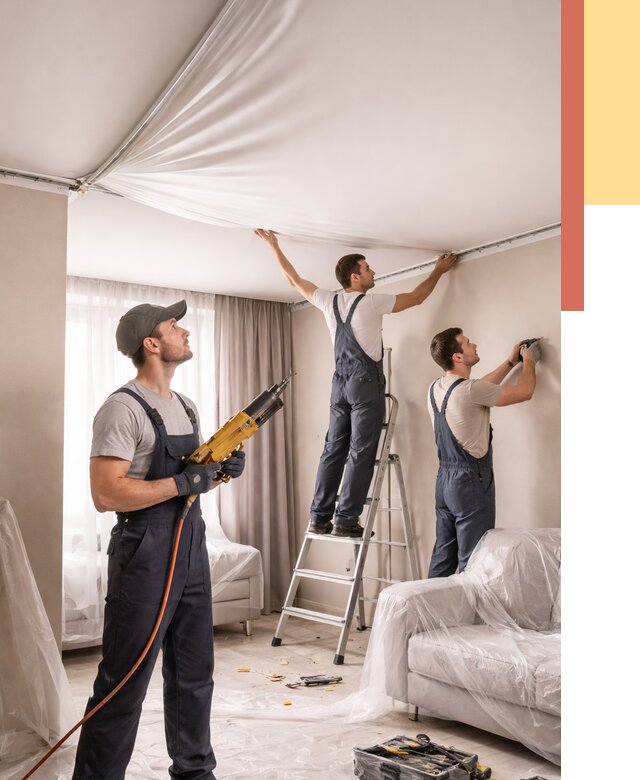 Установка натяжного потолка в Долгопрудном от 4566 руб. | Быстро и недорого — ОТДЕЛОЧНИК-Длг