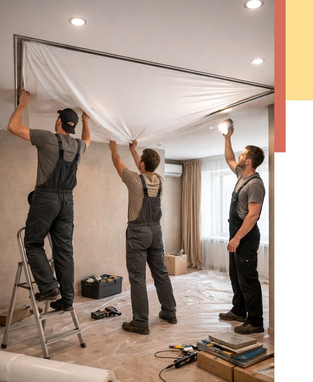 Монтаж ПВХ натяжного потолка в Долгопрудном от 3551 руб. под ключ | ОТДЕЛОЧНИК-Длг