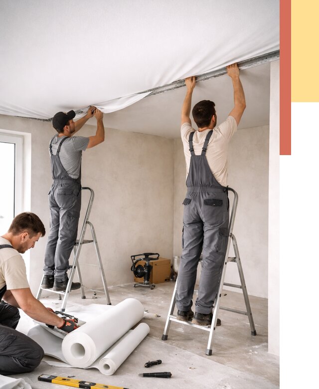 Монтаж тканевого натяжного потолка в Долгопрудном от 3551 руб. под ключ | ОТДЕЛОЧНИК-Длг