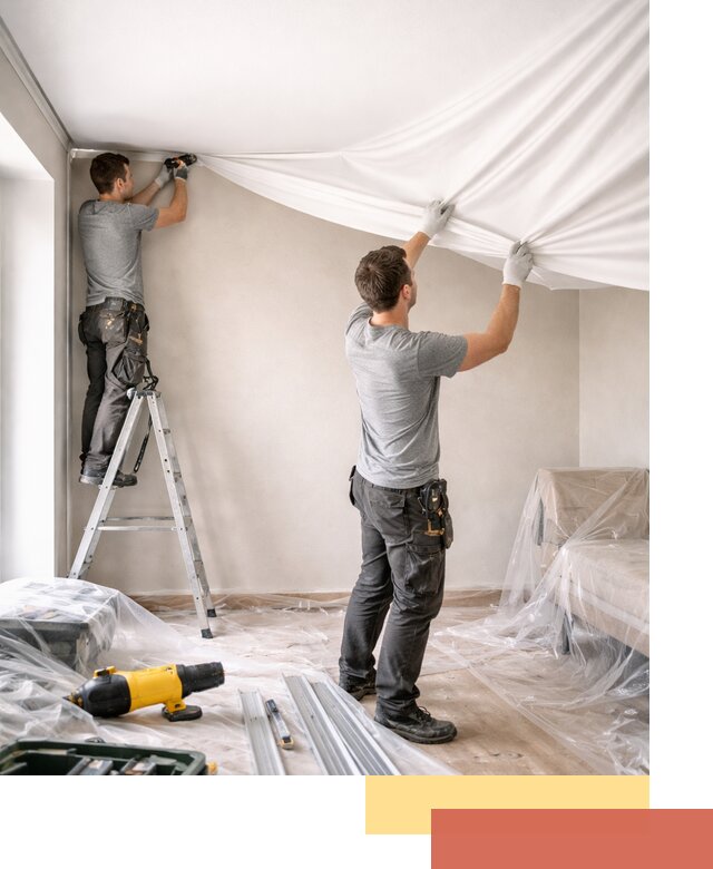 Монтаж тканевого натяжного потолка в Долгопрудном недорого и быстро