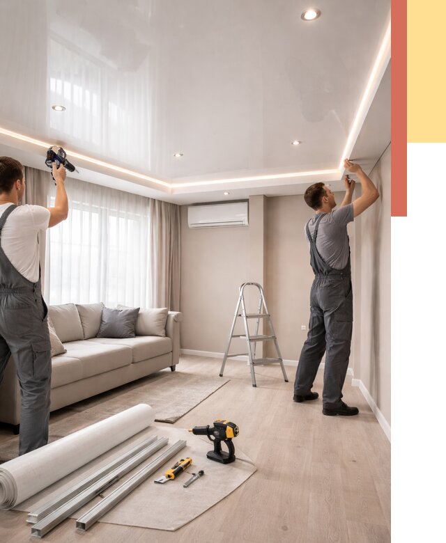 Монтаж глянцевого натяжного потолка в Долгопрудном от 761 руб. под ключ | ОТДЕЛОЧНИК-Длг