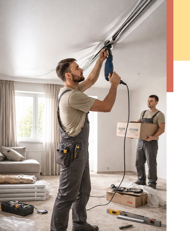 Монтаж сатинового натяжного потолка в Долгопрудном от 3551 руб. | Быстро, недорого — ОТДЕЛОЧНИК-Длг