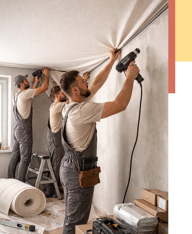 Монтаж фактурного натяжного потолка в Долгопрудном от 761 руб. — ОТДЕЛОЧНИК-Длг