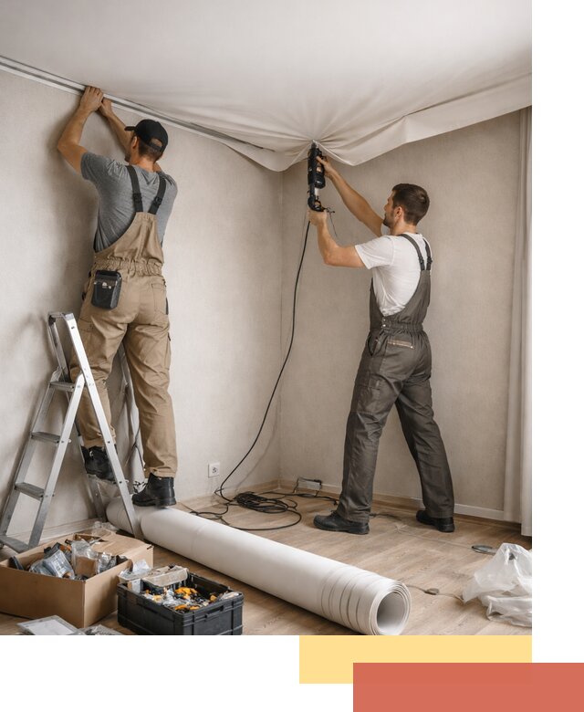 Монтаж цветного натяжного потолка в Долгопрудном за один день