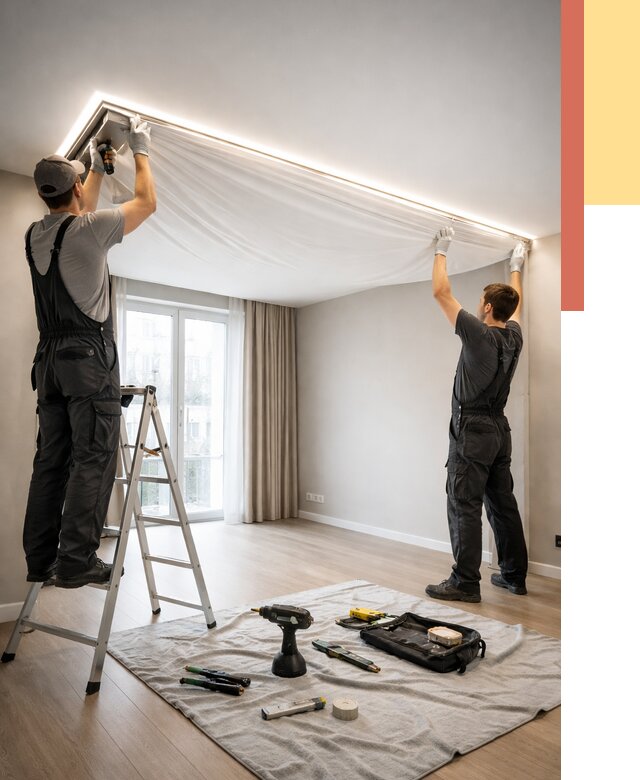 Монтаж парящего натяжного потолка в Долгопрудном от 4566 руб. быстро и недорого | ОТДЕЛОЧНИК-Длг