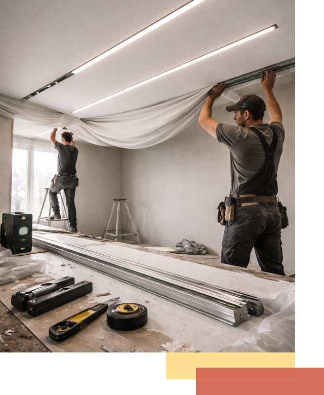 Монтаж натяжных потолков со световыми линиями в Долгопрудном