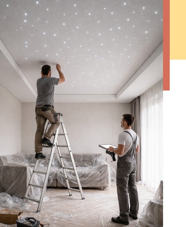 Монтаж натяжного потолка «звездное небо» в Долгопрудном от 6595 руб. | ОТДЕЛОЧНИК-Длг