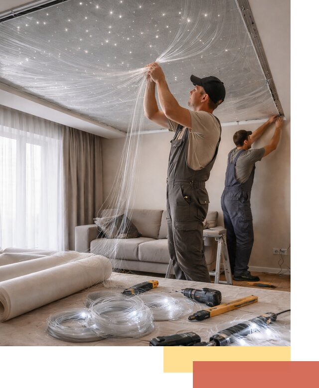 Монтаж натяжного потолка «Звездное небо» в Долгопрудном