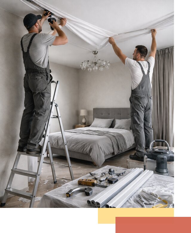 Монтаж натяжного потолка в спальне в Долгопрудном