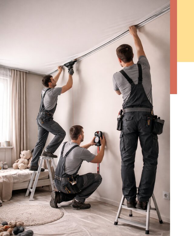 Монтаж натяжного потолка в детской в Долгопрудном от 3551 руб. — быстро и недорого | ОТДЕЛОЧНИК-Длг