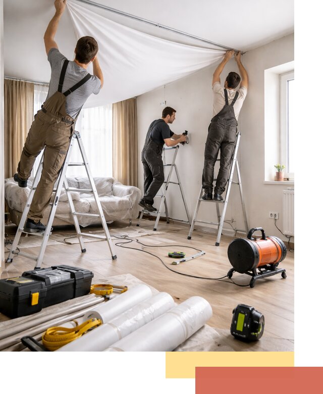 Монтаж натяжного потолка в гостиной в Долгопрудном