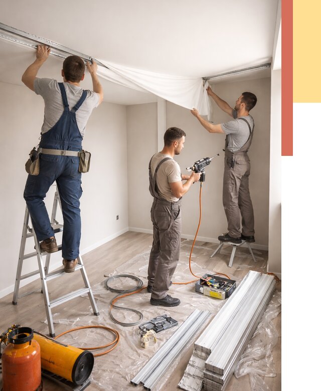 Монтаж натяжного потолка в студии в Долгопрудном от 5580 руб. — быстро и недорого | ОТДЕЛОЧНИК-Длг