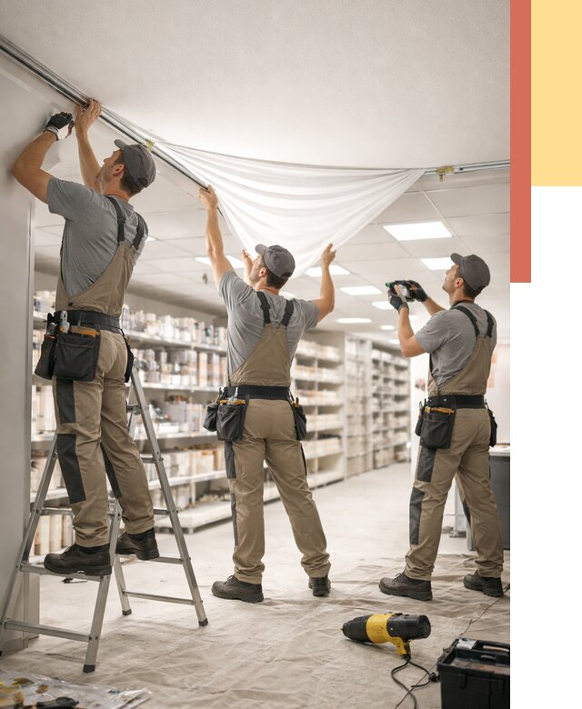 Монтаж натяжного потолка в магазине в Долгопрудном от 4566 руб. быстро и недорого | ОТДЕЛОЧНИК-Длг