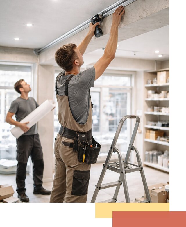 Монтаж натяжных потолков в магазине в Долгопрудном