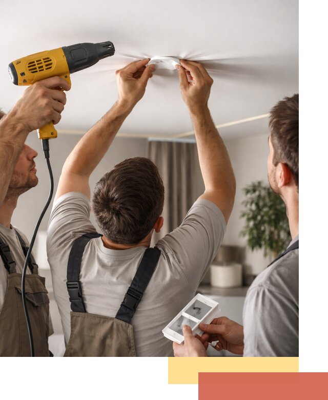 Ремонт прокола полотна натяжного потолка в Долгопрудном