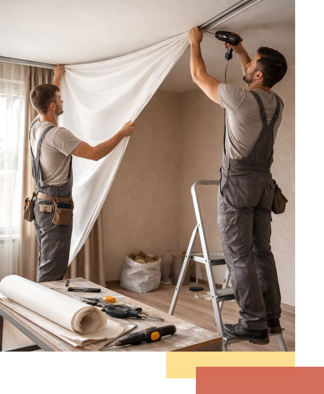 Замена полотна натяжного потолка в Долгопрудном быстро и качественно