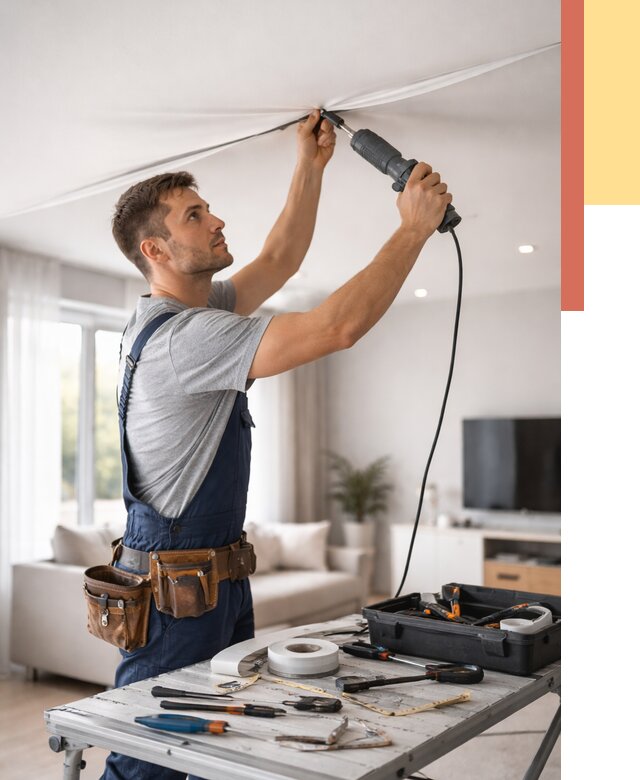 Ремонт натяжных потолков в Долгопрудном от 9639 руб. под ключ — ОТДЕЛОЧНИК-Длг