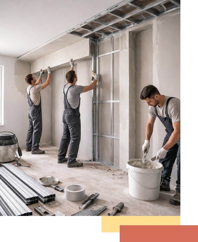 Монтаж потолка из гипсокартона с нишей в Долгопрудном