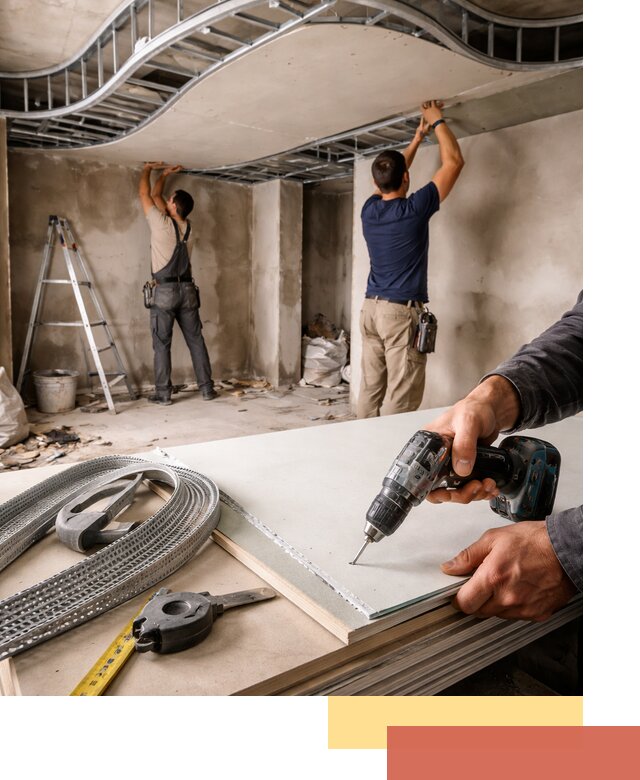 Криволинейный потолок из гипсокартона в Долгопрудном — монтаж и отделка