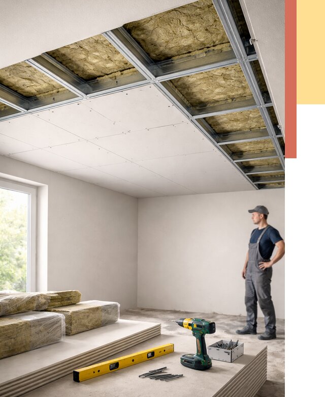 Звукоизоляция потолка ГКЛ в Долгопрудном от 964 руб. — монтаж под ключ | ОТДЕЛОЧНИК-Длг